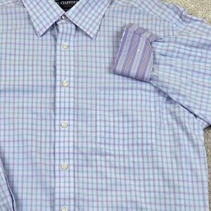 Stafford Signature Broadcloth Dress Shirt Purple Blue Plaid Classic Fit 17 32/33